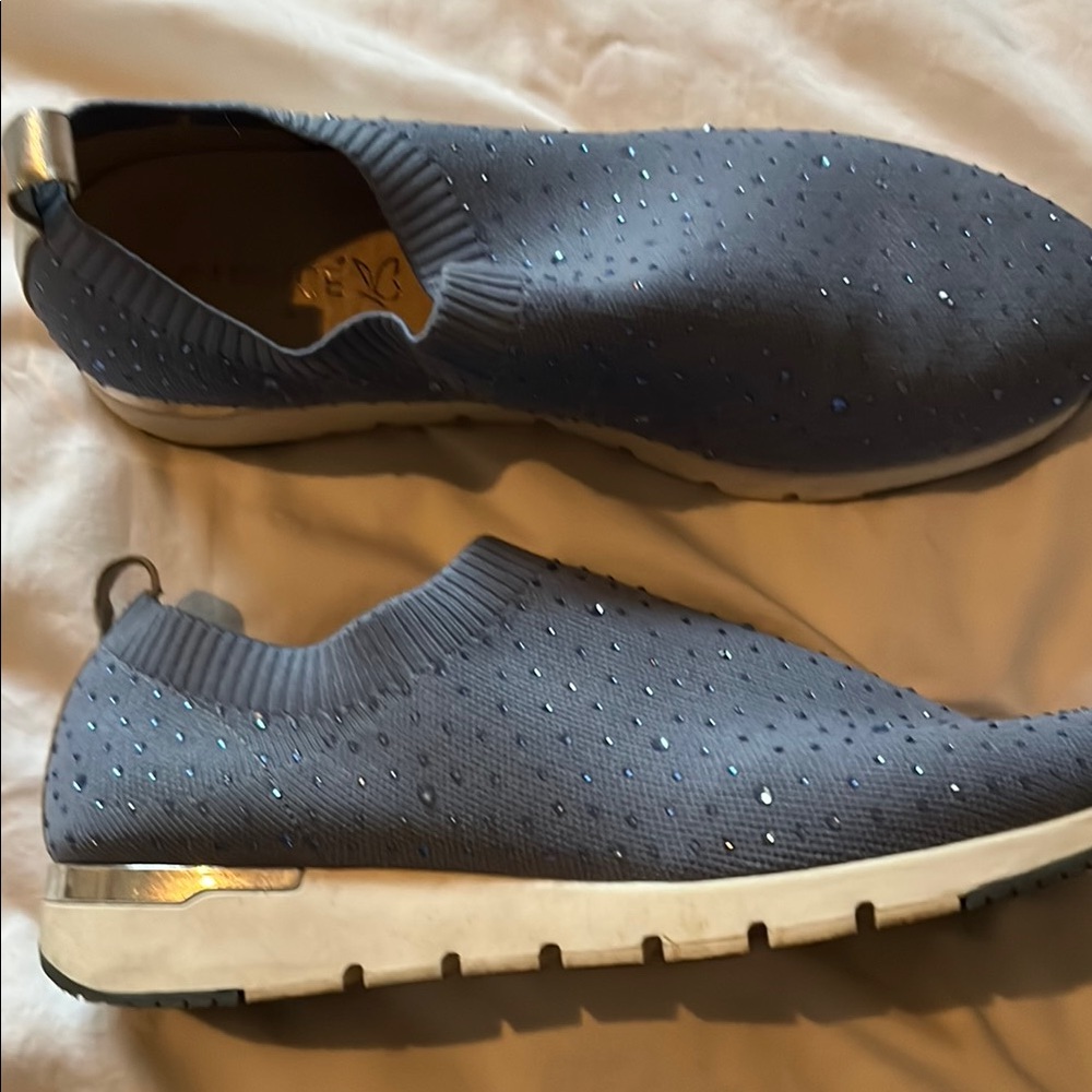 blue Slip-On Sneakers with Rhinestone Accents
